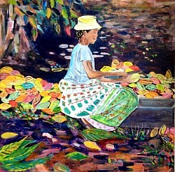 Ecabossage des fèves de cacao.Acrylique.