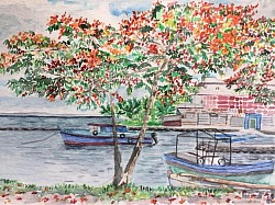 Ile de Sainte Marie. Sur papier aquarelle.