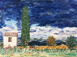 C'est si joli un mazet sous un ciel d'orage!Sur papier aquarelle.