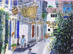 Fete de la vannerie à Vallabregues. Sur papier aquarelle.