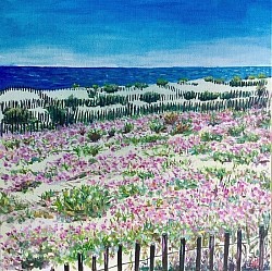 Dunes à la Grande Motte.Huile sur carton entoile avec son cadre.