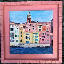 Saint Tropez avec son cadre. Acrylique sur toile.