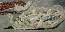 Mayotte-Manioc qui sèche au soleil au marché des décasés. Acrylique sur toile.